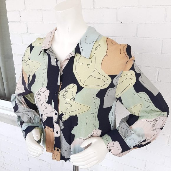 Zara Crop Blouse with Abstract Women Print - Picture 4 of 7